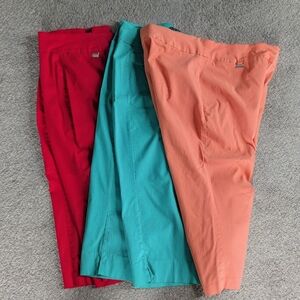 Set of Three Colorful Cropped Pants - Red, Green, Coral